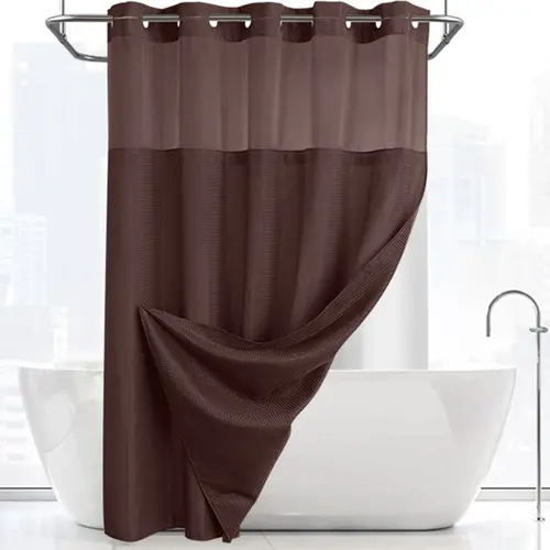 Double Layer Waffle-Pattern Shower Curtain - NoHook Snap-in Liner, Fabric Waterproof Inner & WashableWhite Outer Cloth, Modern Bathroom Accessory for Home/Hotel/Salon/Dorm, 72x75 Inch Shower Rods