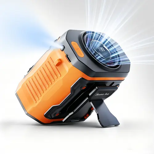 HOOYS Handheld Fans - Cordless Adjustable Battery Powered Compact Rechargeable Clip-On Waist USB & Mobile Fan, 199-Speed Button Control, Flashlight, Power Display, USB Port, for Outdoor Camping, Indoor Use