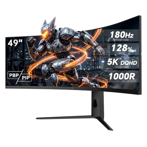 Ktc 49" Ultrawide Curved Gaming Computer Desk Monitor, 5120x1440 DQHD, 180Hz, 32:9 Ratio, HDR 400, 90W Type-C HDMI DP Ports, RGB Light, 5W Speakers, Freesync/Adaptive Sync, Adjustable Arms Desktop Monitor, Tilt-Swivel Height Adjustment, Model H49S66, Moni