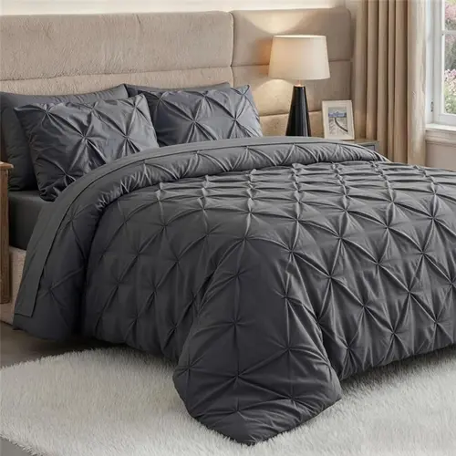 Utopia Bedding Comforter Set Pintuck 7 Piece, Grey, Bed in a Bag 2 Pillow Shams, Flat & Fitted Sheet, 2 Pillowcases, Machine Washable Comforter Bedding Set, Bed Sets | All Season, Breathable, Durable, Machine Washable
