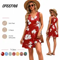 OFEEFAN Summer Dresses for Women 2026 Casual V Neck Sleeveless Tank Dress Beach Sundresses with Pockets