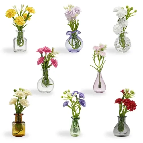 8-Piece Cute Ceramic Vase-Shaped Magnetic Waterproof Glass Sets - Strong Secure Refrigerator Magnets, Decorative Planters for Live/Faux Greenery, Ideal for Kitchen Home Decor, Holidays/Birthdays Daily Gifting for Plant Lovers