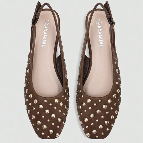 Women's New High-End Fashion Studded Flat Buckle Design Sandals, Buckle-Strap Summer Holiday Shoes, Comfortable Medium-Width Ankle-Low Flats, Casual Trendy Sandals for Daily Wear