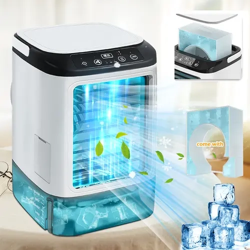 Portable Air Cooler Fan with Ice Box & Dual Mist - 3 Speed Desktop Cooling Fan, 500ml Water Tank, Quiet USB Mini Evaporative Cooler for Home Office Bedroom,dorm essentials,home essentials