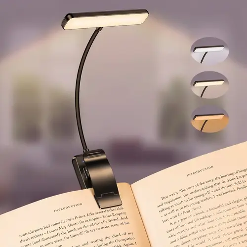LED Clip-On Book Light, USB Rechargeable 24 LED with 3 Color Temperatures, Stepless Dimmer, Memory Function, ABS Plastic Portable Lamp for Desk, Indoor Use, Bed, Travel – Eye Strain Relief Gift for Book Lovers
