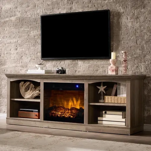 VanAcc 70 Inch Fireplace TV Stand for TVs up to 80", Farmhouse Entertainment Center with 23" Electric Fireplace One-Box Delivery, Media Console Table with Storage for Living Room #TikTokShopFallDealsForYou