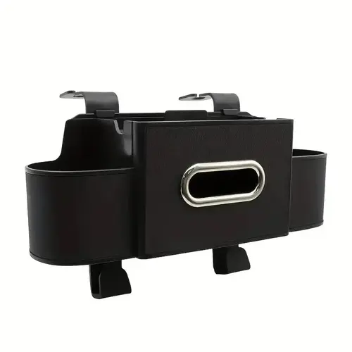 Car Seat Back Organizer - Durable Synthetic Minimalist Car Interior Gadget with Multi-Compartment, Built-In Cup Holders, Tissue Box Holder, Convenient Hooks, Easy-to-Clean Backseat Storage for Family Travel, Road Trips