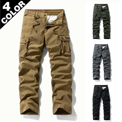 Men's Retro Cotton Work Trousers - 90s Loose Easy Fit, Mid Waist, Tapered Straight, Full Length Long Inseam, Vintage Cotton Washed, Plain, All Seasons, Effortless Men's Pants, Classic Work-Ready Casual Menswear, Trouser