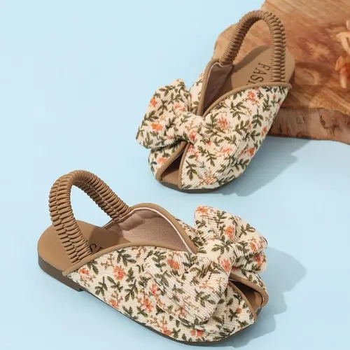 Ditsy Floral Print Bow Decorated Embellished Sandals, Summer Sandal, Floral Pattern Sandals, Casual Soft Comfortable Fashionable Sandals, Anti Slip Non-slip Sandals for Indoor & Outdoor Wear