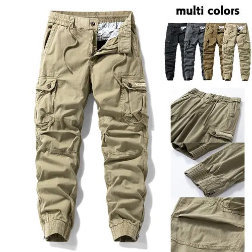 Menswear Fashion Men's Pants - Versatile Functional Cargo Pants for Men, Drawstring Cuffs, Multiple Pockets, Retro Outdoor Casual Style,father'sdaygifts
