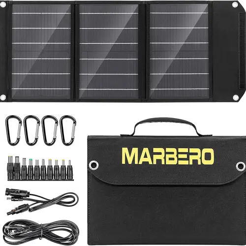 MARBERO 30W Fast Charge Portable Solar Panel - 23% High Efficiency Foldable Solar Charger with QC3.0 USB, DC Dual Ports, IP65 Waterproof, Compatible with Cell Phones, iPad, Laptops for Camping, Outdoor Use
