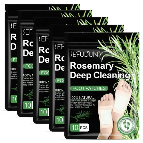 50PCS Rosemary Deep Cleaning Foot Patches, Ginger Bamboo Pads for Stress Relief & Better Sleep - 100% Natural Ingredients for Relaxation