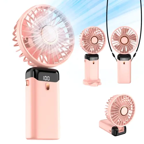 Portable Handheld Minifan - Foldaway Collapsible, Cordless USB Rechargeable with USB Port, 6Speed Control, Battery Operated, LED Display & Light, Ideal for Travel & Outdoor Use (Household Appliance Fan for Moms)