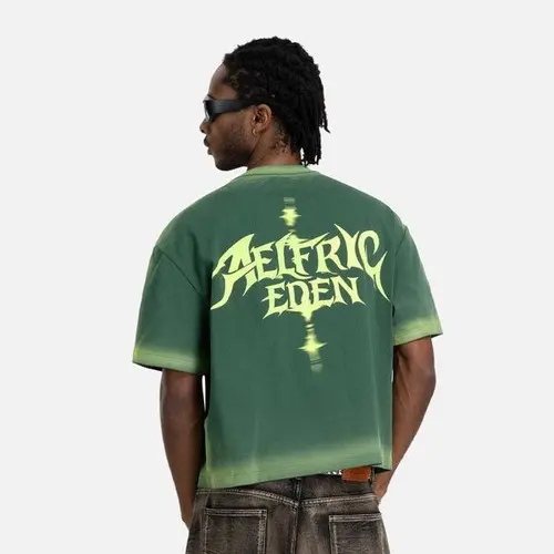 Aelfric Eden Men's Unisex Boxy Fit Vintage Graphic Tshirt - Washed Heavyweight Cotton, Soft Fabric, Gradient Wash, Gothic Logo Print, Round Neck, Short Sleeve, Casual Streetwear, Menswear, Mens Clothing, Top, Summer Father's Day Gift