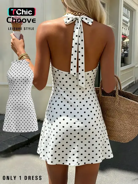 Summer Women's Short Strapless Dress, Polka Dot Print, Soft Stretch Fabric, Casual Chic Style, Perfect for Warm Weather, Comfortable & Stylish