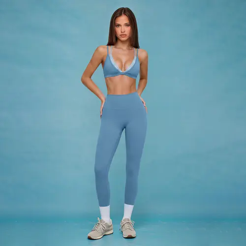 Women's MFVIM Autumn Color-Block Mock Neck Bra & High-Waisted Slim-Fit Solid Long Pants 2-Piece Fitted Activewear Set - Gym Sets, Indoor Use