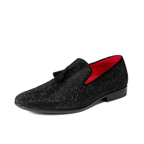 BRUNO MARC Men's Fabric Rhinestone Tassel Loafers - Slip-On Style Round Toe Flats, Comfortable Sparkle Business & Classical Style Loafers for Wedding, Graduation