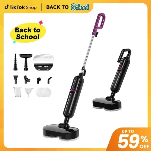 [FallDealsForYou] EM-519 10-in-1 Multi Surface Steam Mop, 5m Electric Steam Cleaner for House, 3 Adjustable Levels, Fast Heat-Up to 212°F Grease Lift, Large Cap, 6 Round Cleaning Pads, 9 Versatile Cleaning Supplies Accessories, with Customer Service