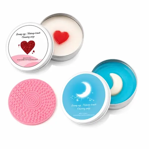 Heart-Shaped Solid Cleansing Soap Set with Silicone Pad & Sponge, Gentle Formula Beauty Tools for Deep Cleansing, Makeup Brushes Cleaner, Blending Sponge Scrub Gently, Sohochic Brush Cleaning Tool