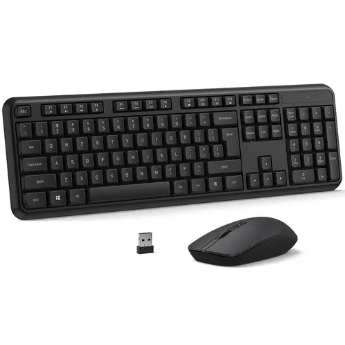 ALXUM Quiet Click Wireless Keyboard Mouse Combo - 2.4G Plug-and-Play, Battery-Powered, Skinny Ergonomic Minimalist Office Set with Multimedia Keys, Adjustable Stand, Clean & Stylish Desktop Look for Office Users, Compatible with Laptops/PCs/Desktops