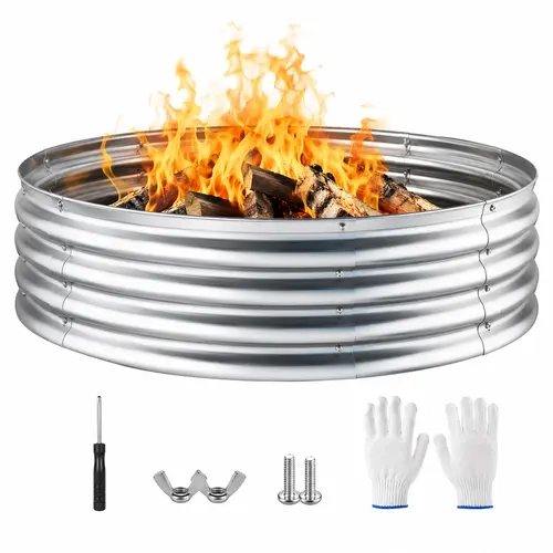 【toolupgrade】ARTFLAMM Galvanized Fire Pit Ring for Outside Wood Burning, Heavy Duty Wood Burning Fire Pits&Outdoor Fireplace, Heat Resistant Campfire Ring with Spark Guard, for Outdoor Backyard, Patio & Camping Use toolupgrade