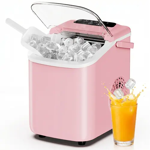 Sweetcrispy Countertop Fully Automatic Bullet Ice Cube Maker with Handle, Portable, 9 Cubes in 6 Mins, 26lbs/24Hrs, 13.7lb 1.2L Capacity, Quiet Motor, Auto-Cleaning, Flash Light Alerts, Includes Basket & Scoop, for Home, RV