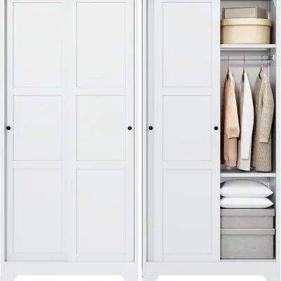 Letaya Anti-Rust Steel Modern Wardrobe Closet - 20" Deep Interior, 68"H Waterproof Storage, Adjustable Sliding Doors & Shelves, Metal Fasteners, Heavy-Duty Formaldehyde-Free, White, Assembly Required (No Clothes Snagging, Ideal for Apartments)