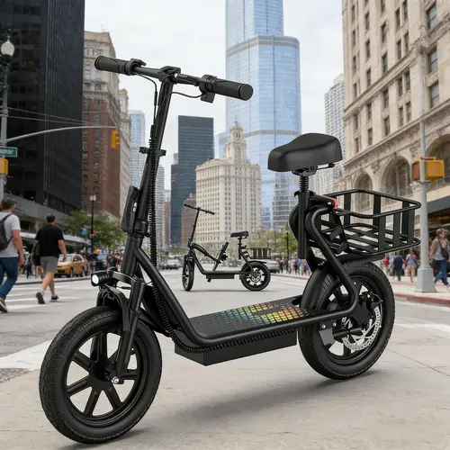 Electric Scooter for Adults with Seat,48V 10.4Ah Battery, Top Speed 22 mph, Driving Range 21-27 Miles, Pet-Friendly Design with Rear Basket.SummerWins,Father's Day Gife
