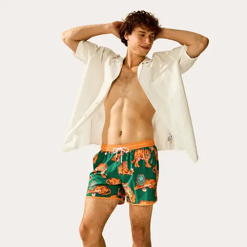 【Flash Sale】Maamgic Swim Shorts 4.5" Inseam with Print Pattern, 2-in-1 Stretch, Wrinkle-resistant Polyester, Adjustable Drawstring, 2 Side+1 Back Pocket, Quick-Drying & Draining Mesh Liner, Comfort. For Beach, Pool, Casual Vacation Summer.Summervibes.