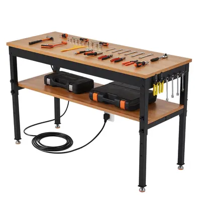 48" Adjustable Workbench with Storage Shelf & Power Outlet, Heavy-Duty 48 x 24 in Work Bench, 2500 LBS Load Capacity for Garage, Workshop & Home,summerwins