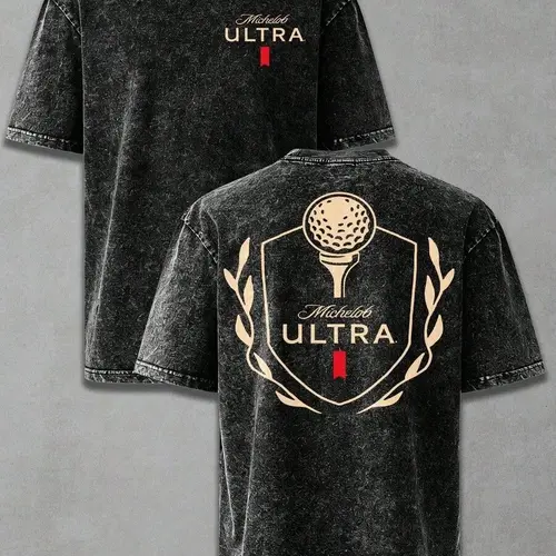 2026 New Arrival Michelob Ultra Golf Ball Wash Cotton Vintage Distressed Oversized Graphic Tee Men's Short Sleeve Pure Cotton T-Shirt Loose Fit, Retro Sports Streetwear Vintage Casual Golf Beer Aesthetic Baggy 100% Cotton Pullover Gift