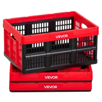 【fathersdaygift】VEVOR 3-Pack 32L Plastic Collapsible Storage Bins, Stackable Folding Crates with Handles, 26 lbs Capacity Per Bin, Heavy-Duty Space-Saving Organizer Boxes for Home Organization