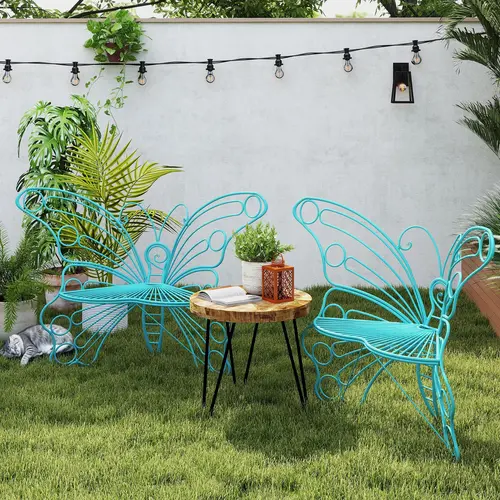 【Fall Deals】HLR Outdoor Butterfly Chair, Decorative Metal Patio Chair with Wing-Shaped Backrest, Sturdy Outside Lounge Chair for Garden, Porch, Balcony, Yard & Bistro Seating, Pink familyfun