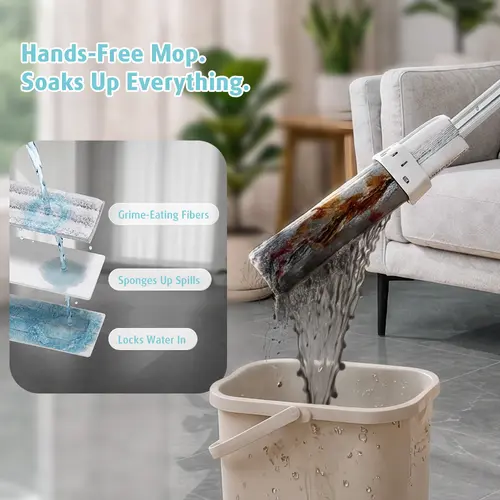 AIR U+ Triangular Double-Sided Cleaning Mop with Rotating Mop Head - 360° Rotatable, Self-Wringing, Durable, Water-Absorbent, Long Handle for Bathroom, Tile Cleaning