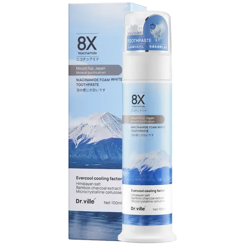 【Family Multi-Pack】Dr.ville Niacinamide Foaming 8X Brightening Toothpaste, Bamboo & Peppermint Flavor, 100ml-D, 36 Months/3 Years Shelf Life, Cleansing, Gentle Clean, No Harshness, Fresh Breath All Day, Teeth Whitening, Stain Removal, Daily Oral Care