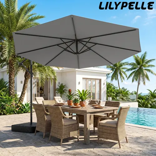 Lilypelle 10ft Offset Cantilever Patio Umbrella with Base - 99% UV Blocking Waterproof 45° Adjustable Tilt Canopy, UV Resistant Sunshade Sun Parasol for Garden Pool, summerwins, Patio Canopy