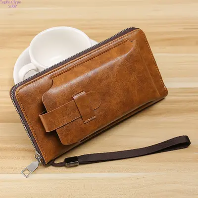 Men's Long PU Leather Zipper Clutch Wallet - Business-Style Billfold with Multi-Card Slots, Large-Capacity Portable Phone Pocket, Slim, Durable, Lightweight Design - Ideal for Business Meetings, Daily Commute, Leather Zipper Wallet