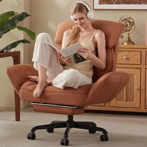 [FallPick] Dowinx Cross-Legged Office Chair with 180 Rotating Armrests, 90-135 Reclining Computer Chair with Footrest, Cat Scratch Resistant & Pet-Friendly, Ideal for Home Office, Gaming