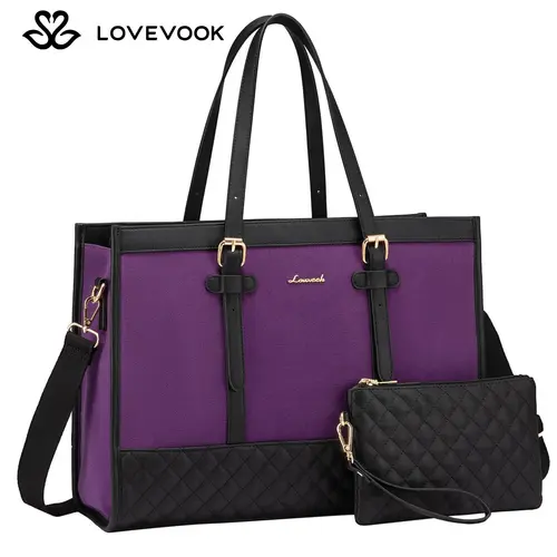 LOVEVOOK September Limited-Time Promotional Discounts Laptop Tote Bag with Clutch Purse, Canvas Computer Bag Office Briefcase, Casual Handbag for Travel, Crossbody for College, Teacher, School