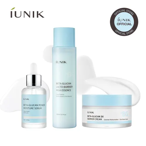 [IUNIK Official] Beta Glucan Repair & Hydration Set | Serum + Lacto Barrier Milk Essence + 3X Barrier Cream | Intensive 3-Step Barrier Repair Routine | Korean Skincare, K-Beauty