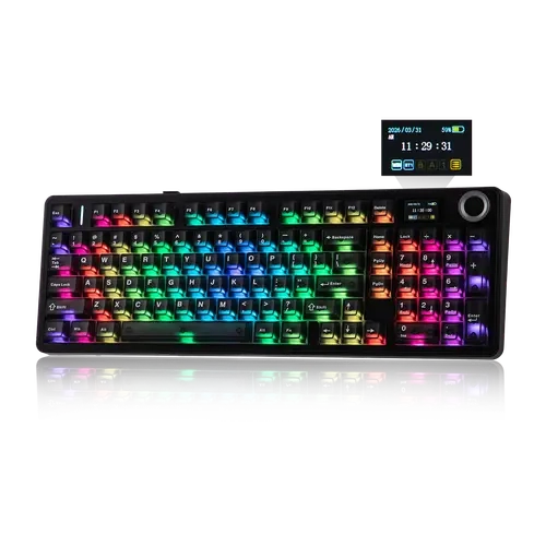 EPOMAKER AULA F99 MAX Creamy Wireless Keyboard - 2.4Ghz/BT, 8000mAh, Pre-Lubed Hot-Swap Switches, Rainbow RGB Backlit, Smart Screen & Knob, Custom Software, High Polling, for Gamers & Work Use, Creamy Keyboards, Keyboards For Work