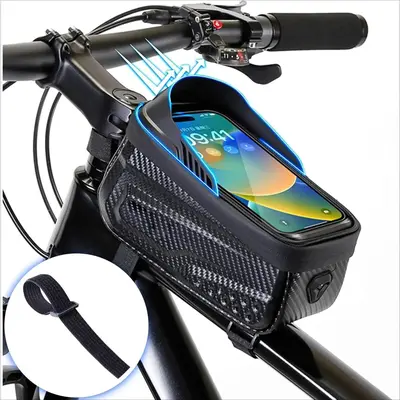 Waterproof Bicycle Top Tube Frame Bag, Bicycle Parts, Bike Accessories with Long Adjustable Extension Strap, Touch Screen Window, Large Capacity, Compatible with Phones Under 6.9" for Outdoor Cycling