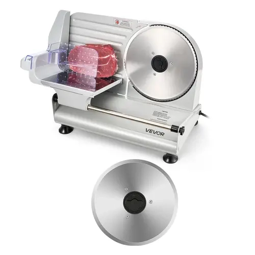 VEVOR 200W Electric Deli Meat Slicer, 8.6" Compact Sturdy Stainless Steel Home Kitchen Slicer with 2 SUS420 Blades, 0-0.6" Accurate Adjustable Thickness, Dual Security Lock, Smooth Slicing, Easy-Remove Parts, Portable, ETL Approved for Frozen Meat, Ham