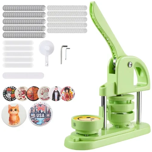 Fallpicks VEVOR 2.28 in ABS Body Button Press Machine DIY Hobbies Kit Adults, 127-157g Crafts Badge Maker with 100pcs Button Parts, Circle Cutter, Hex Wrenches, Reinforced Ergohandle, Green for Badge Decoration Handmade Gifts