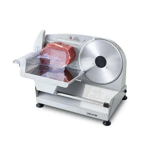 【Fallpicks】VEVOR 7.5 Inch Single-Blade Stainless Steel Electric Deli Meat Slicer - Kitchen Appliances, 200W Smooth Home Slicer, SUS420 Blade, 0-0.6" Adjustable Slice, UL Approved, Frozen Meat Ready, Pusher Keeps Hands Safe, Quick Cuts