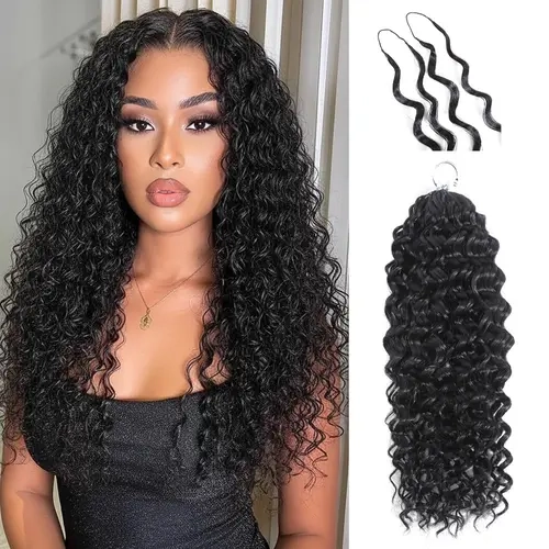 [Crochet Hair] Mamushow Feather Crochet Human Hair Bundles for Miracle Knots Human Hair Water Wave Pre-Separated 50g/Pack Reusable Invisible 100% Virgin Human Hair Crochet Extensions Natural Black