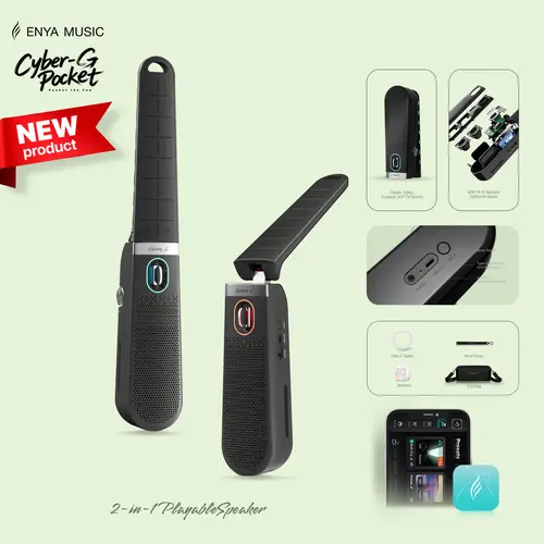 Enya CYBER-G Pocket 2-in-1 Stringless Smart Guitar & Portable Bluetooth Speaker - Audio Device, 0.8kg, Foldable, Fold-to-Listen, Auto Play, Rechargeable, OTG, USB-C, 3.5mm, 15+ Curated Tones, High-Fidelity, Batteries Included, for Adults