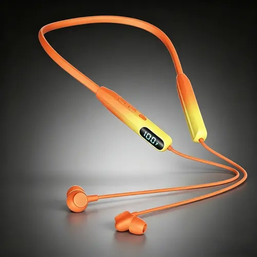 Rechargeable Plastic Wireless In-Ear Neckband Earphones - Panoramic Sound Headset, ENC Noise-Canceling, 48H Battery with LED Display, MP3 Mode, Karaoke Ear Return, Card Support, Smart Voice Assistant, Detachable Wired Cable, Tablet-Compatible