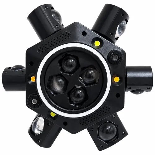 XDV 150W 6-Arm Moving Head DJ Light - RGB LED, RGBW Beams, DMX512, AC Power Supply, Music Sync, Fancy LEDs, Geometric Indoor Decor, for Bars, Birthday Events