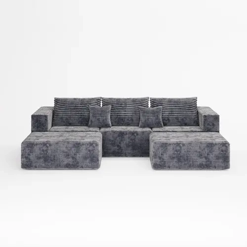 DIGWAC High-End Corduroy U-Shaped Modular Sofa Bed - Modern Convertible Space-Saving with Rest Area, Neutral Tone Multi-Segment Modular Corduroy Furniture, Living Room Decor, Shipped in 3 Compressed Boxes